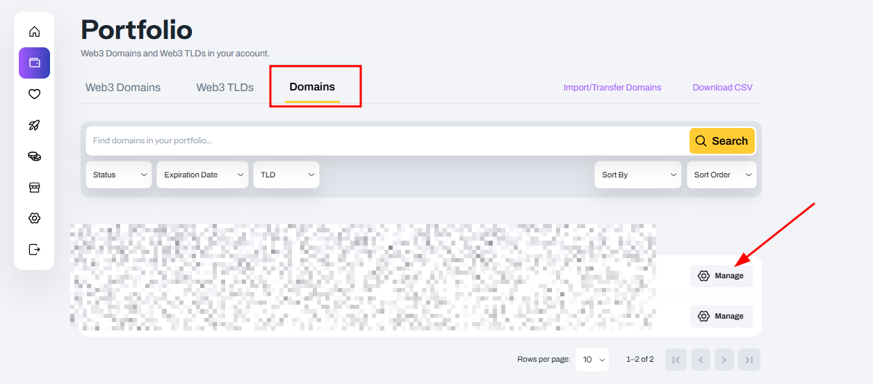 Freename Portfolio Dashboard screenshot