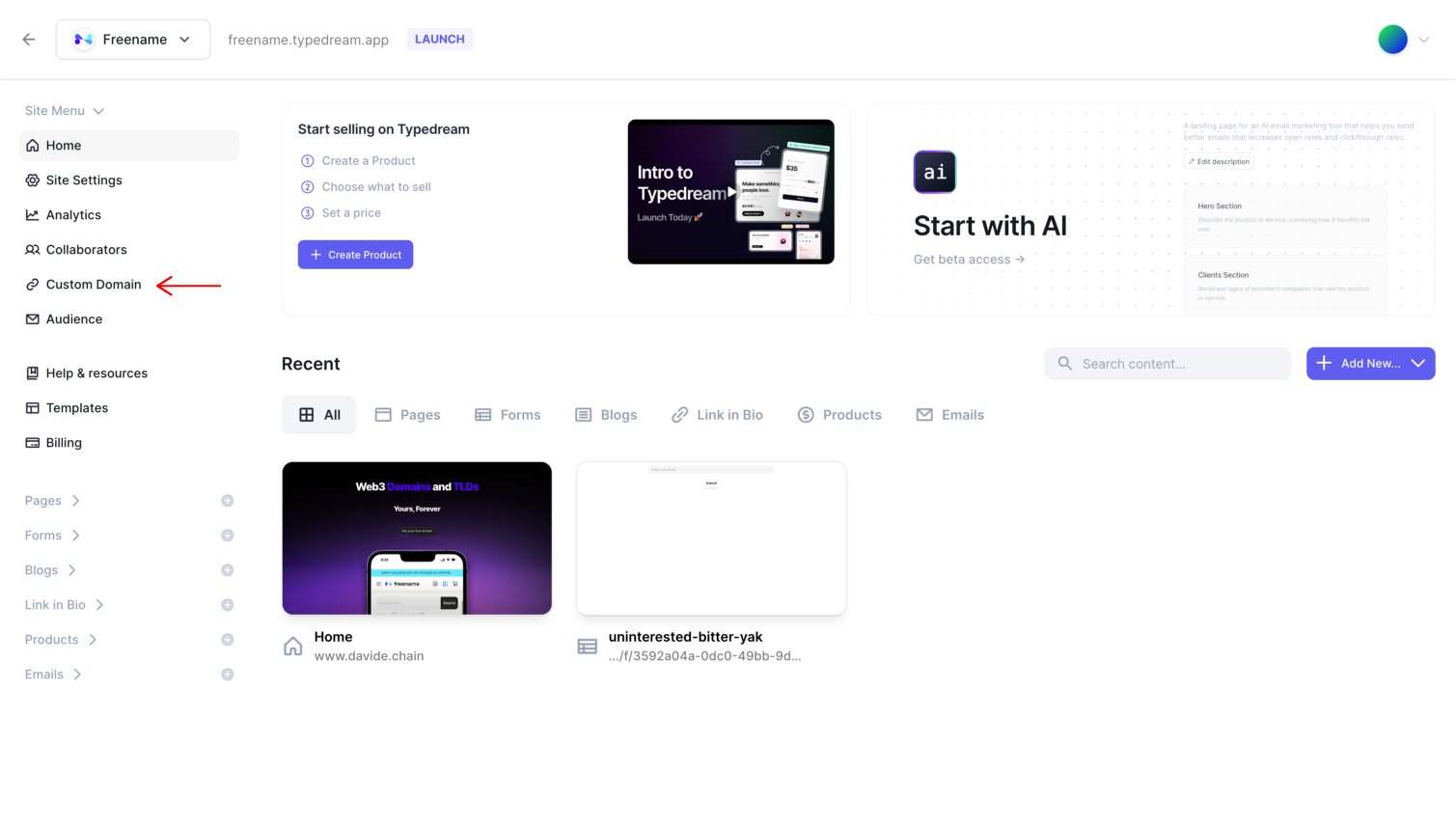 How to connect Freename Domain Typedream