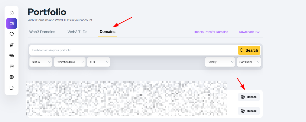 Freename Domains Portfolio Dashbard Capture